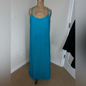 Decree Teal Maxi Slip Dress with Thin Straps